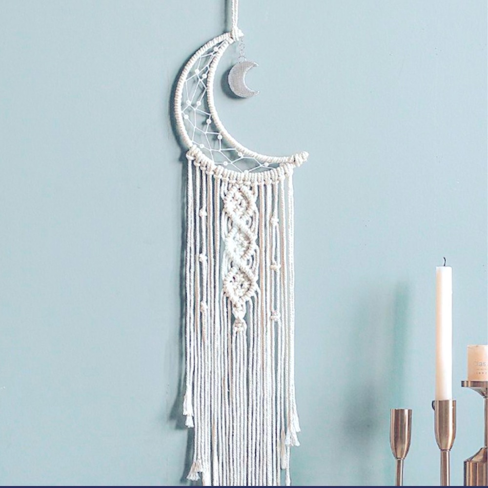 Elegant White Macrame Moon Wall Hanging